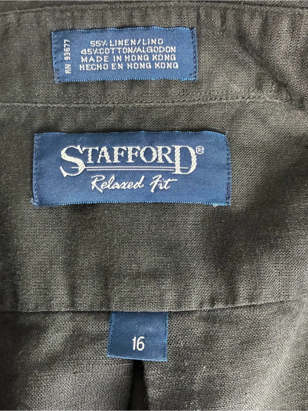 Stafford Relaxed Fit Mens Sz 16 Short Sleeve Shirt Black Button Up Casual Y2k
